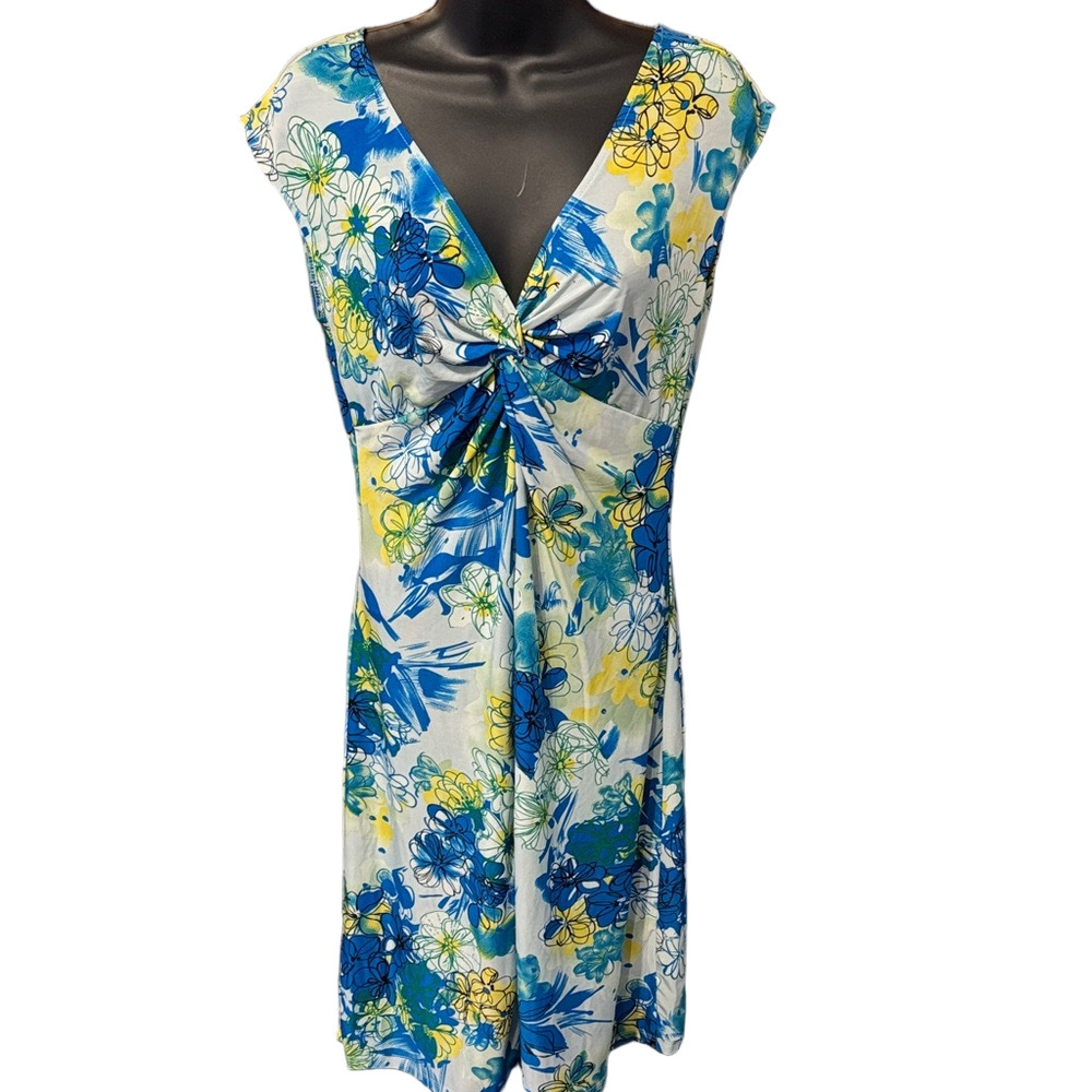 Tiki Palm Vibrant Floral Midi Dress in Blue and Yellow